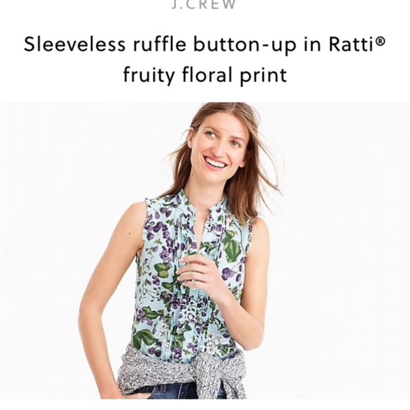 Jcrew sleeveless ruffle button up top in Ratti fruity floral size 2 - Picture 1 of 10